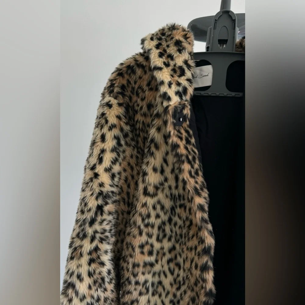 Zara Leopard Print Faux Fur Bomber Jacket - Brown, Black - Picture 5 of 7